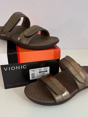 Vionic Shore Comfort Slide Sandals Bronze Brown Womens US 7